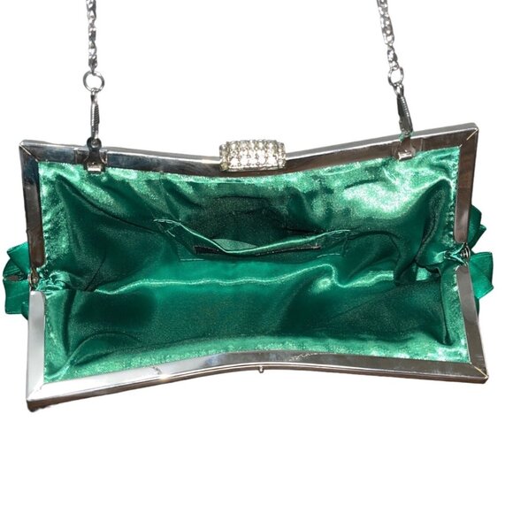 Lulu Townsend Women's Green Folded Ribbon Rhinestone Clasp Evening Clutch Sz M - Picture 9 of 10